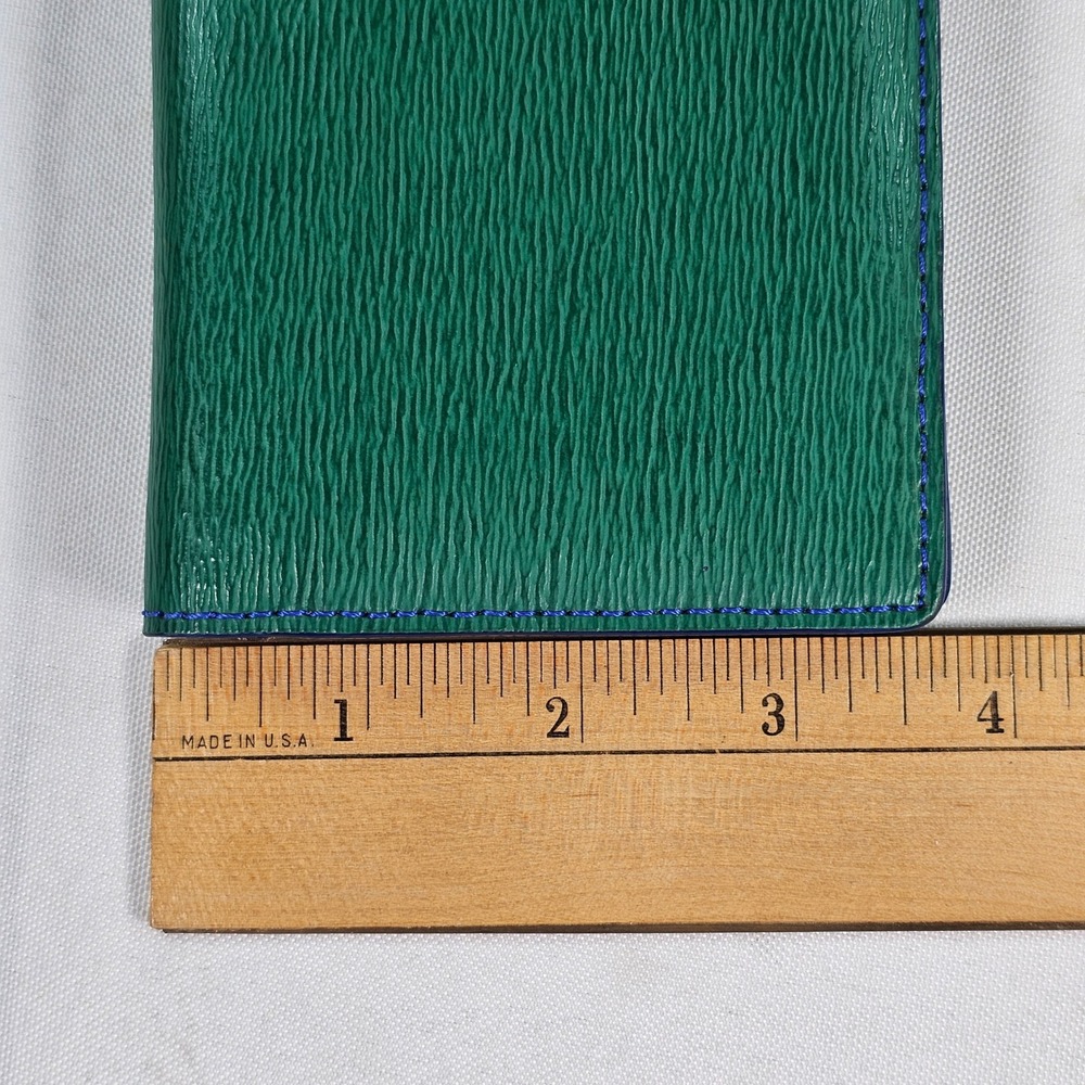Lauren Ralph Lauren Green Textured Leather Slim Bifold Wallet Blue Stitching - Picture 6 of 10